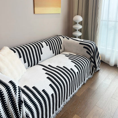 Reversible Sofa Couch Cover Boho Chenille Blanket Black