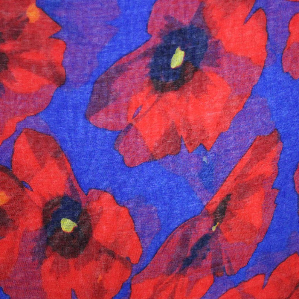 Vintage Floral Polyester Scarf Shawl for Travel and Sun Coverage - Blue