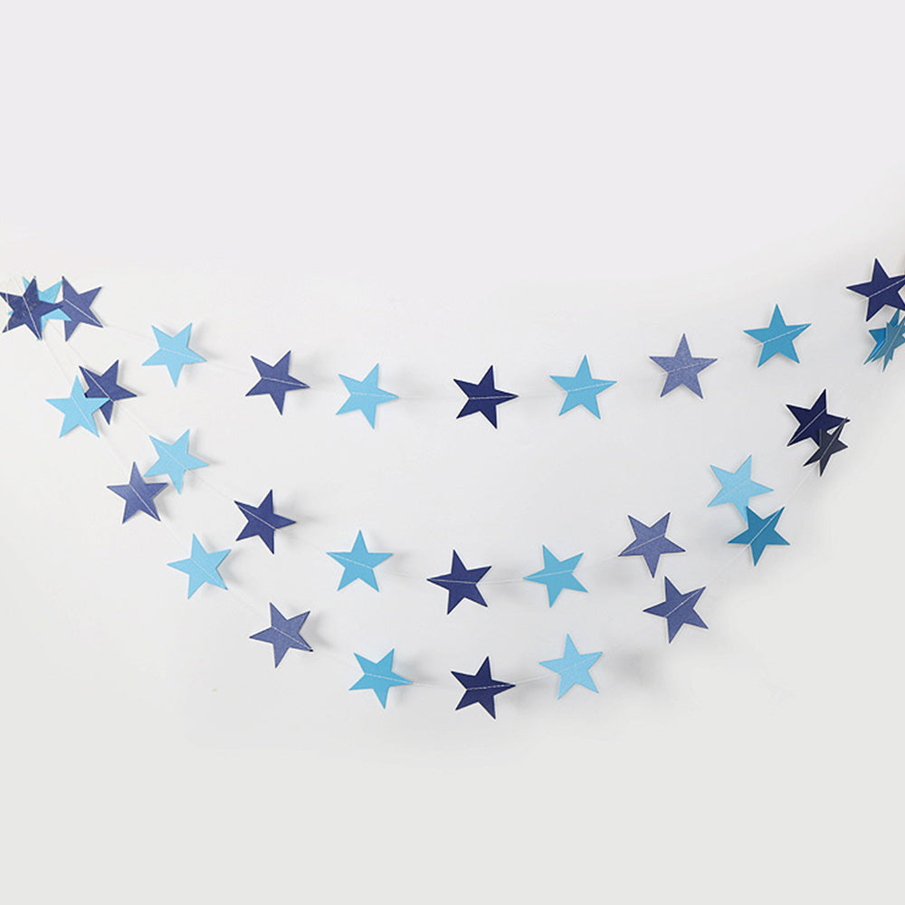 5 Pack 4m Thick Paper Star Garland Bunting Banners for Parties - Blue