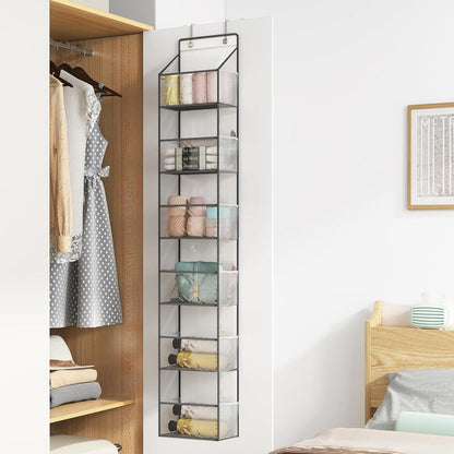 6-Shelf Over The Door Hanging Pantry Organizer Room Storage Organizer with Clear Pockets Gray