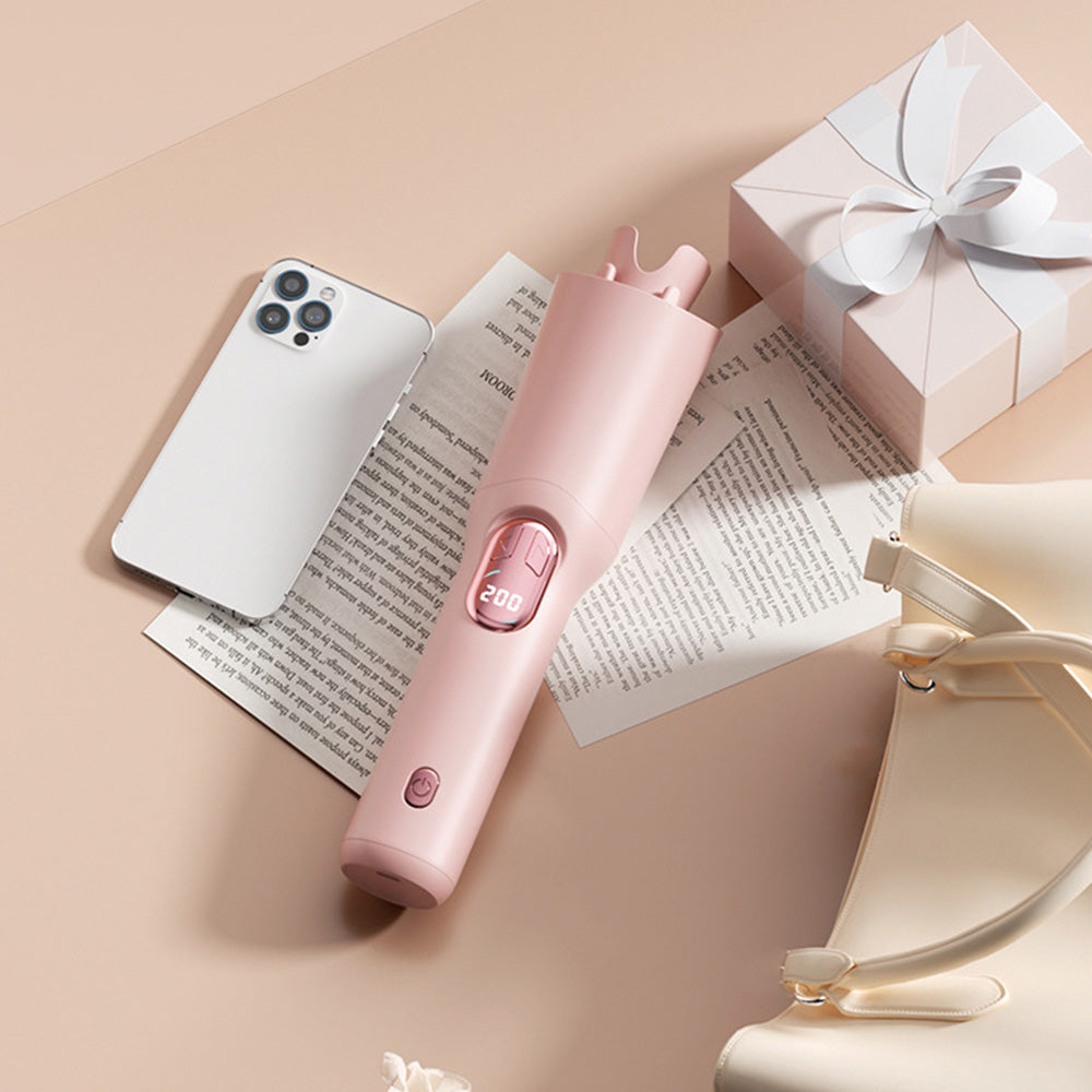 Automatic Curling Iron with 3 Temperatures Curling Iron 2-Way Rotation for Hair Styling Pink