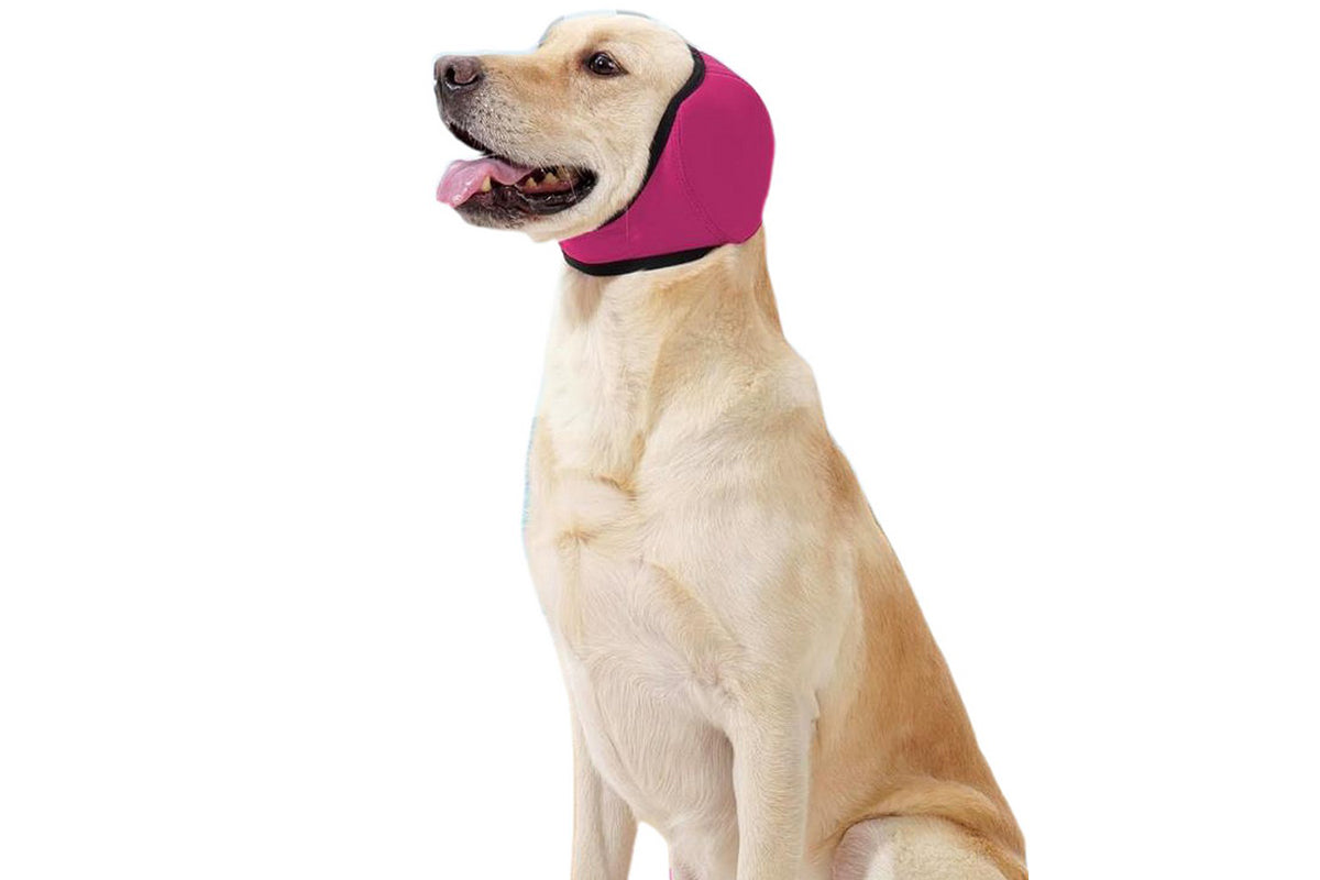 Dog Ear Muffs Noise Protection Calming Hoodie Dog Ear Covers for Noise Anxiety Relief -Pink
