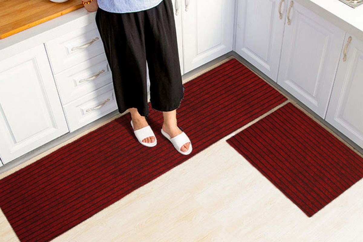 Stripe Anti-Fatigue Kitchen Mat Waterproof Non Slip Cushioned Foam-Red