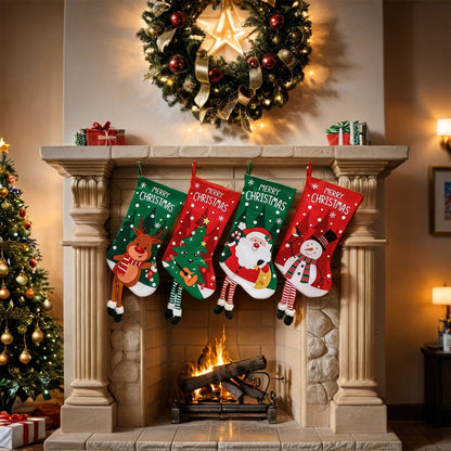 4 Pcs Christmas Stockings Candy Bags Fireplace Hanging Holiday Xmas Decor