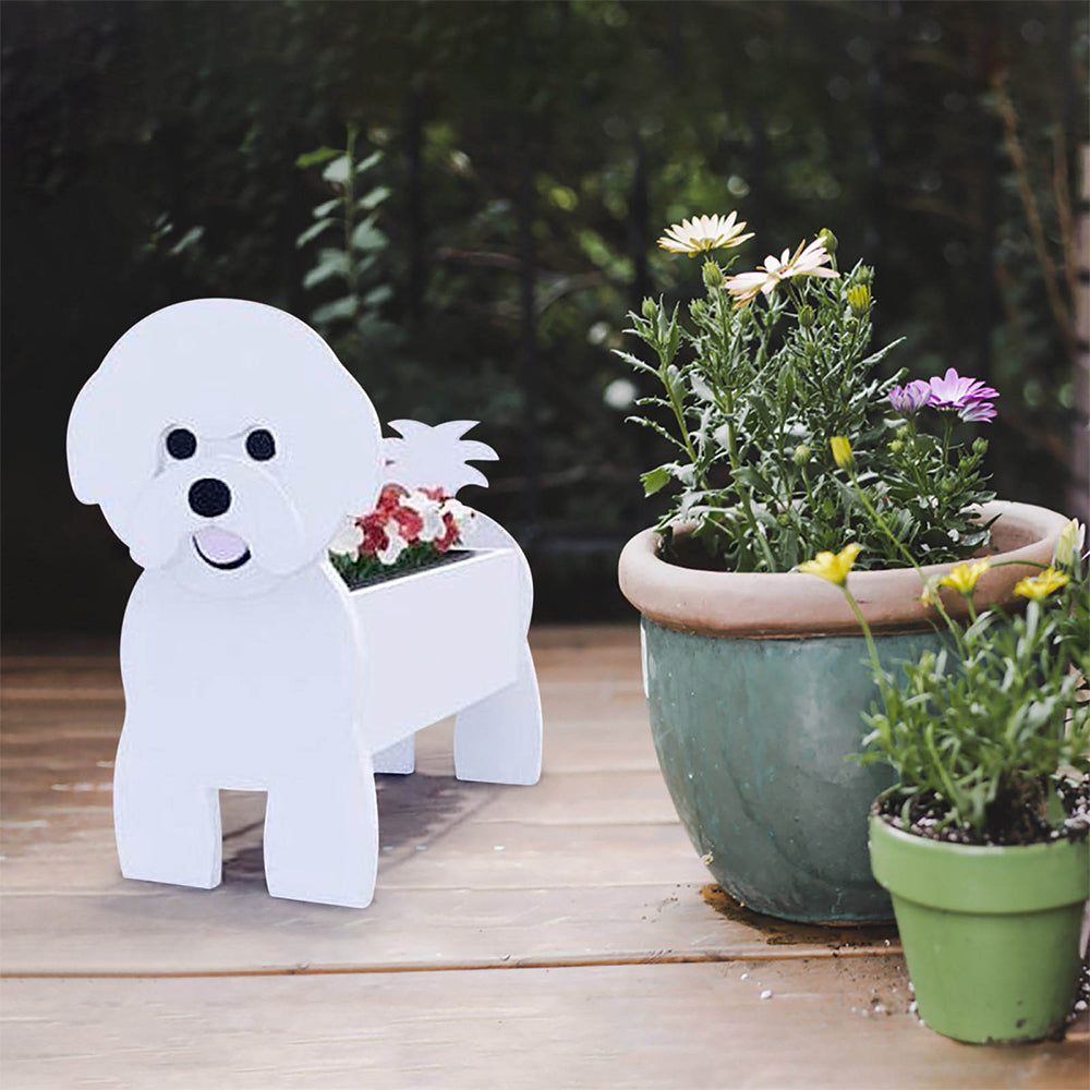 Cute Animal PVC Garden Dog Flower Planter Plant Pots For Outdoor Decoration-Bichon Frise