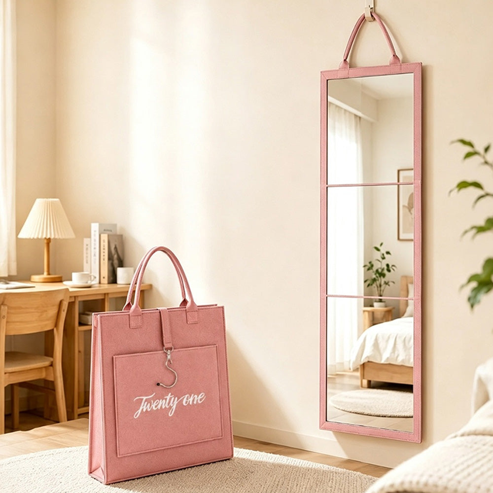 Portable Foldable Full Length Mirror with Handle Tri Fold Mirror - Pink