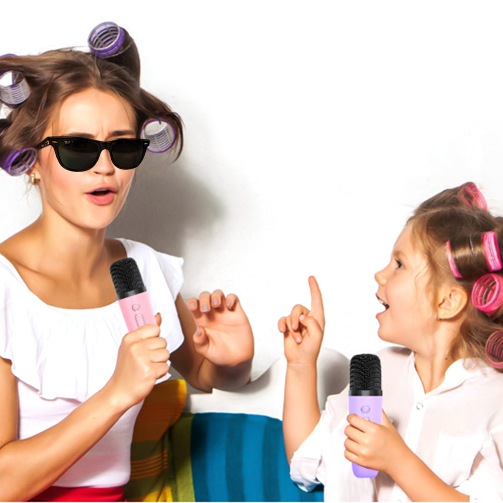 Portable Karaoke Microphone Machine Mini Bluetooth Speaker with 2 Wireless Mics Purple