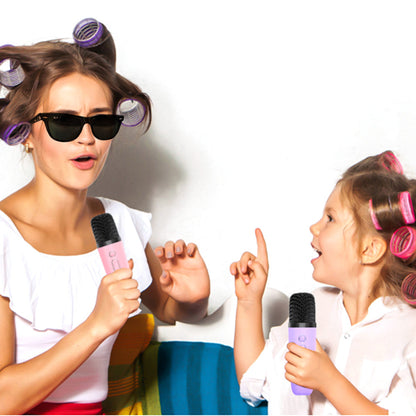 Portable Karaoke Microphone Machine Mini Bluetooth Speaker with 2 Wireless Mics Purple