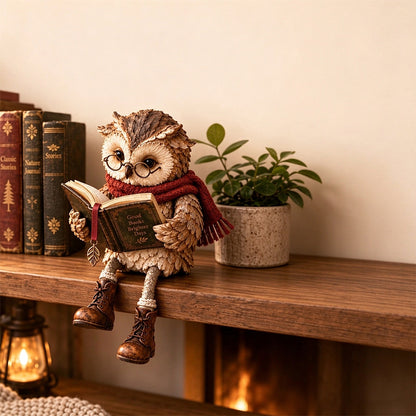 Reading Owl Figurine Resin Cute Whimsical Bookshelf Decor for Mantel Desk