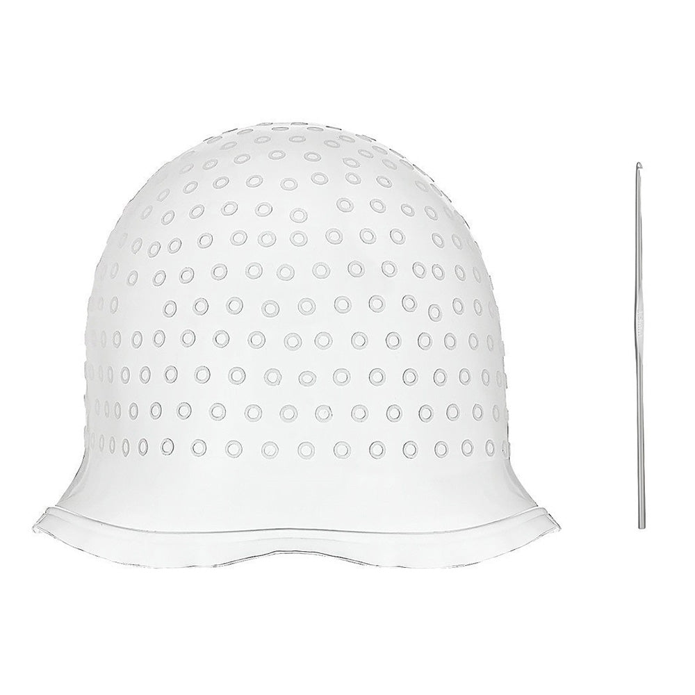 Reusable Silicone Hair Highlighting Cap with Stainless Steel Hook-White