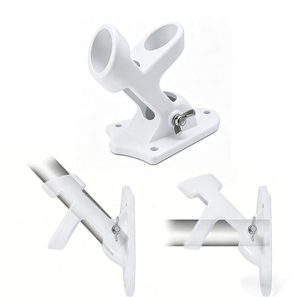 Dual Hole Adjustable Aluminum Flag Pole Wall Mount Holder - White