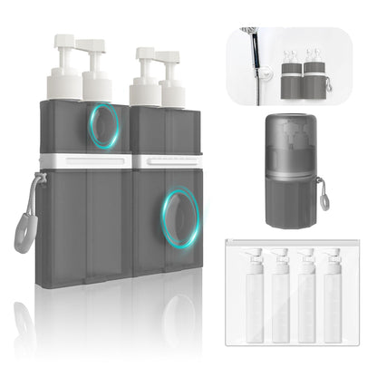 4 in 1 Travel Dispenser Bottle Set with Suction Cup for Toiletries-Grey