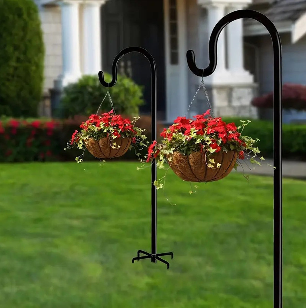 165cm Metal Shepherd Hook Bird Feeder Pole with Five Prong Outdoor Base