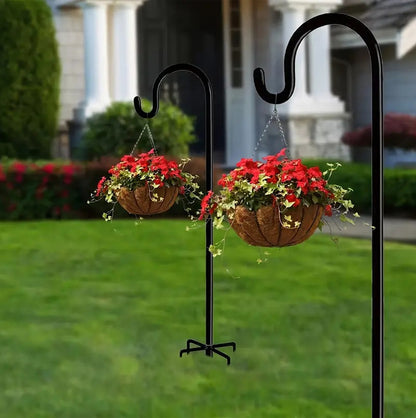 165cm Metal Shepherd Hook Bird Feeder Pole with Five Prong Outdoor Base
