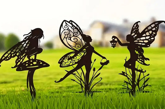 3pcs Fairy Silhouette Statue Metal Craft Art Sculpture Outdoor Decorative Stake for Patio Garden Yard-Each of Style