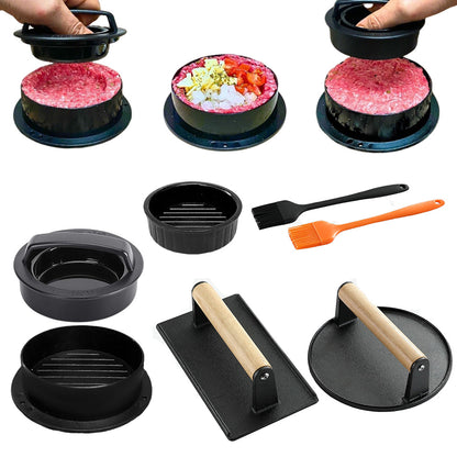 Smash Burger Press Kit With Stuffed Mold And Cast Iron Burger Press And Sauce Brush