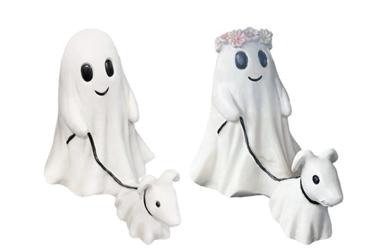 2Pcs Halloween Ghost Walking Dog Statue Spooky Ghost Dog Halloween Figurine-Style 1 And Style 2