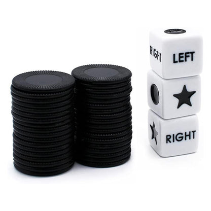 Left Right Center Dice Game Prime Set with 3 Dices 24 Chips for Party Family Fun-Black