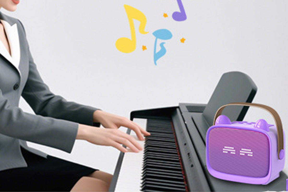 Karaoke Machine Toys Gifts Portable MP3 Player with 2 Wireless Microphone -Purple