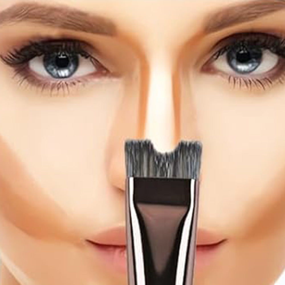 2-Piece Nose Contour Brushes - U-Shaped Angled Flat Brush for Precision Sculpting Blending
