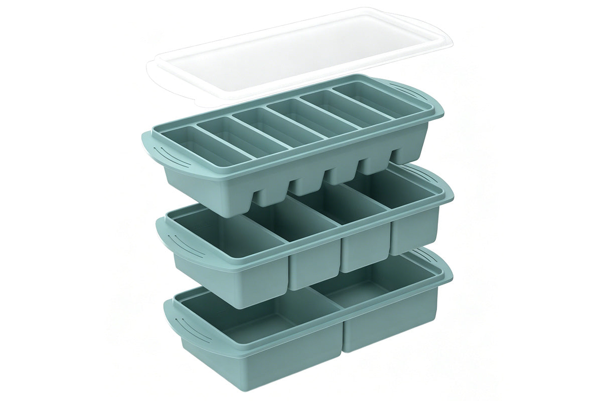 3 Pack Silicone Freezer Trays with Lids - Grey