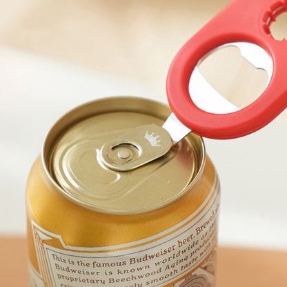 2Pcs 5-in-1 Bottle Can Opener Kitchen Twist Cap Pull Tab Tool with Easy Attached Storage Red
