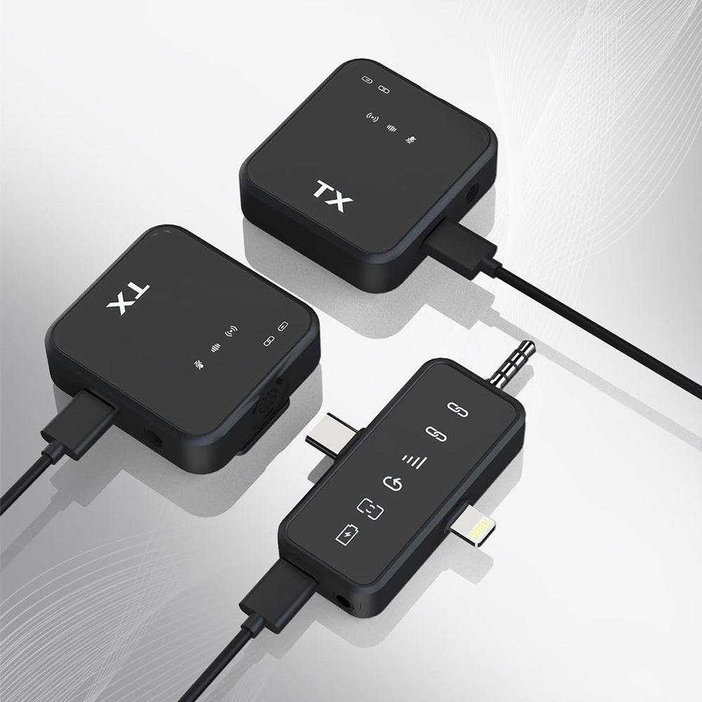 3-in-1 Wireless Lavalier Microphone 2.4G Plug and Play Mini Microphone for Recording Interview Vlogs