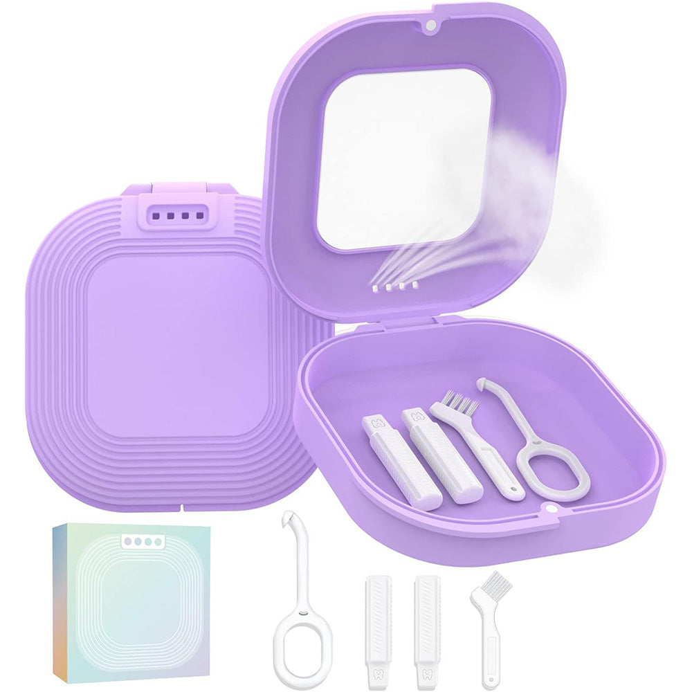 Retainer Case with Mirror and Retainer Removal Tool Mouth Guard Storage Box-Purple