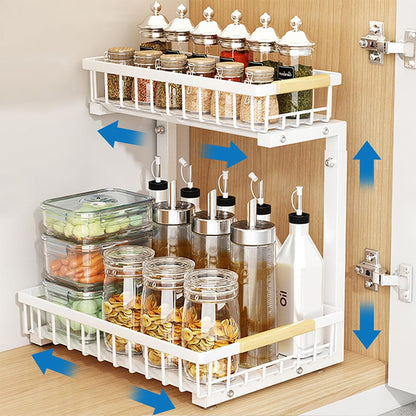 Under Sink Organizer 2 Tier Pull Out Cabinet Storage Slide Out Shelf Metal Sliding Drawer-White