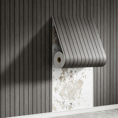 Self Adhesive PVC Slat Wall Panel with Faux Engineered Wood Grain - Grey