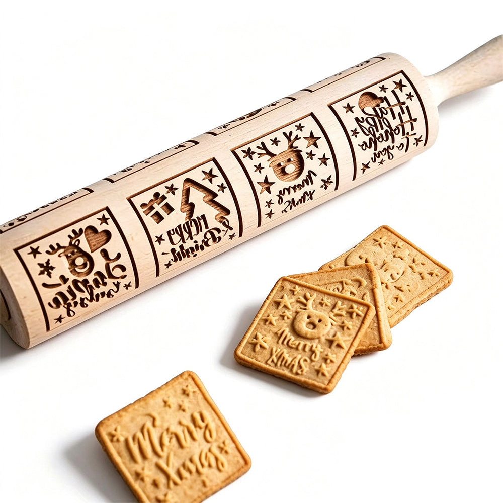 Engraved Rolling Pin Engineered Wood Cookie Rolling Pin - Christmas