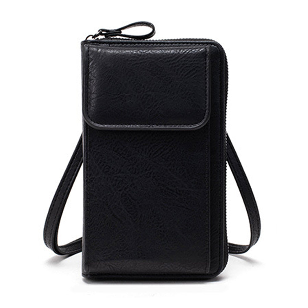 PU Leather Women Pouch Bag Mobile Phone Bag Crossbody Purse Wallet Shoulder Bag-Black