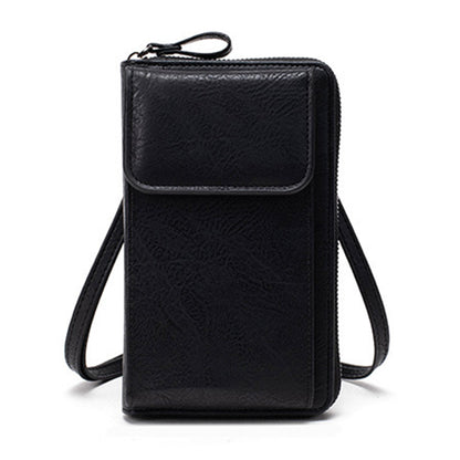 PU Leather Women Pouch Bag Mobile Phone Bag Crossbody Purse Wallet Shoulder Bag-Black