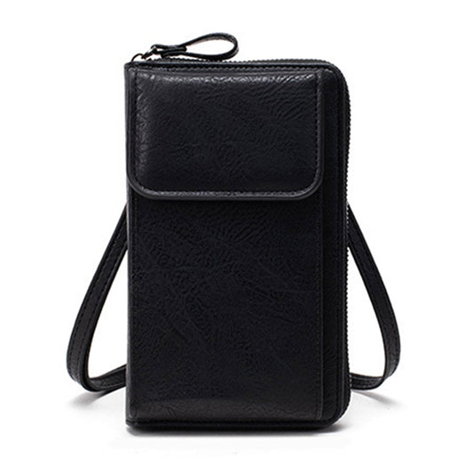 PU Leather Women Pouch Bag Mobile Phone Bag Crossbody Purse Wallet Shoulder Bag-Black