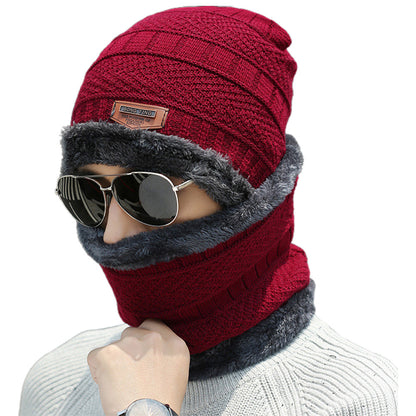 Uisex Beanie Cap Winter Knitted Hat Neck Warm Scarf Fleece Ski Accessories Red