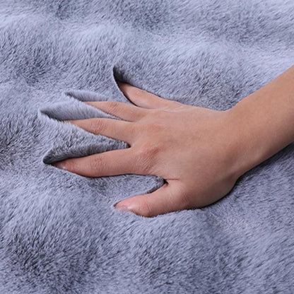 3Pcs Faux Fur Plush Car Seat Cushion Set Non Slip Seat Protector for Winter-Grey