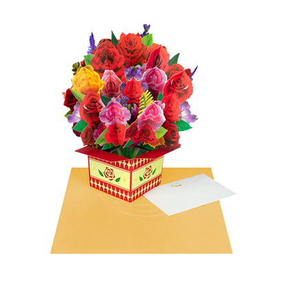 3D Popup Greeting Card Flower Paper Pop Up Cards Flower Bouquet for Mom Wife Style 4