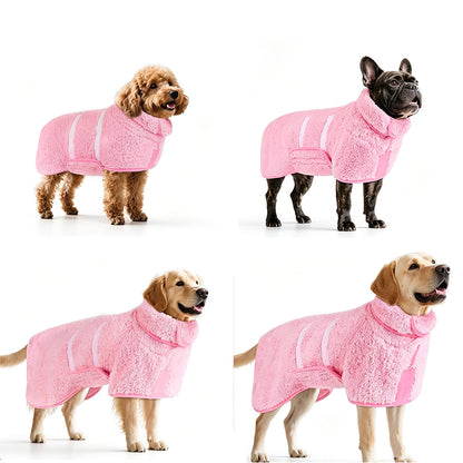 Pet Absorbent Bathrobe Dog Drying Towel Coat Soft Bath Wrap Pajamas-Pink