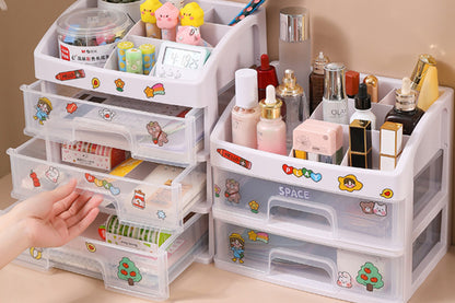 2Pcs Clear 3 Tiers Drawers Countertop Storage Box Cosmetic Display Case