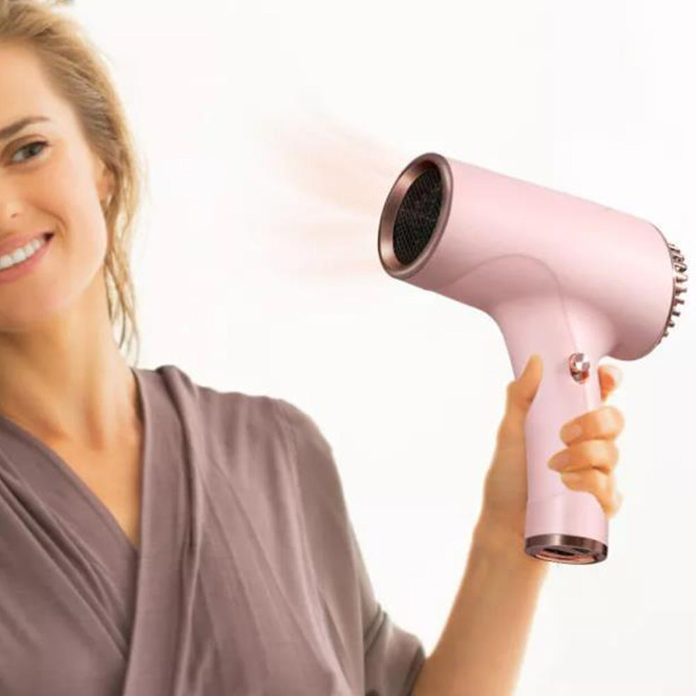 Portable Cordless Cool Wind Hair Dryer USB  Rechargeable Hairdressing Tool Pink