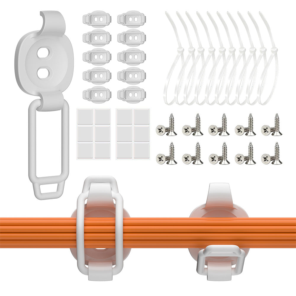 10Pcs Cable Management Clips with Zip Ties Self-Adhesive Screw Mount Wire Organiser White