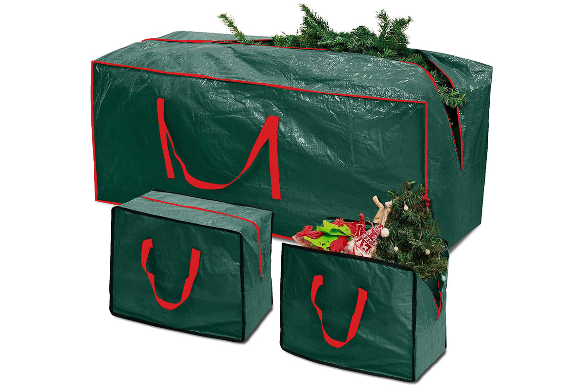 3Pcs Large Christmas Tree Storage Bags Waterproof with Handles and Zipper-Green