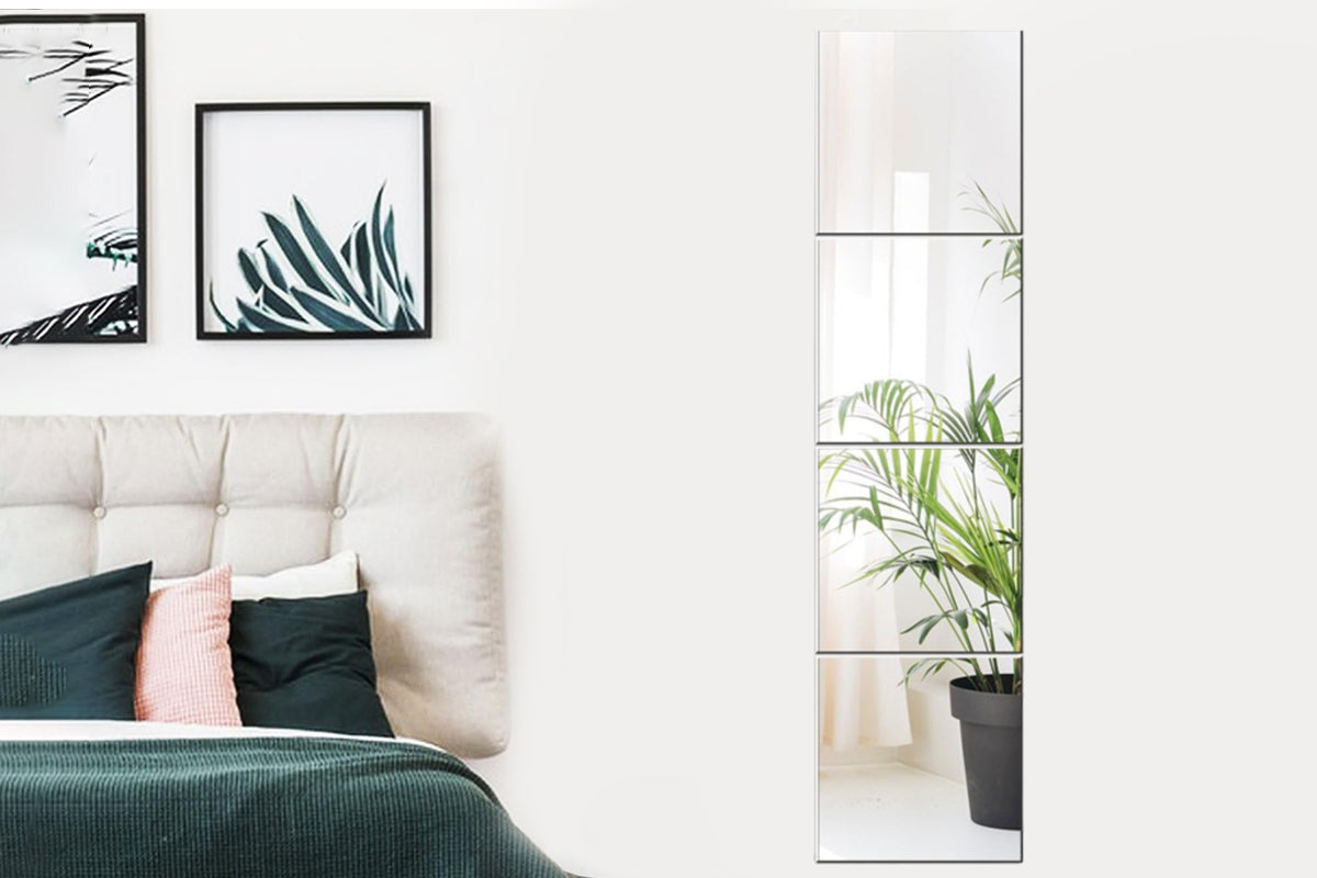 4Pcs Square Self Adhesive Thick Glass Mirror Tiles Wall Stickers