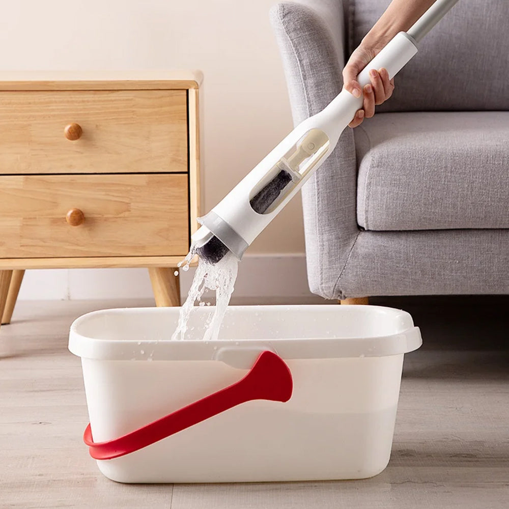 Self-Wringing Mop Set Self-Squeeze Mop and Collapsible Bucket with 2 Replaceable Sponge Mop Heads for Floor Cleaning