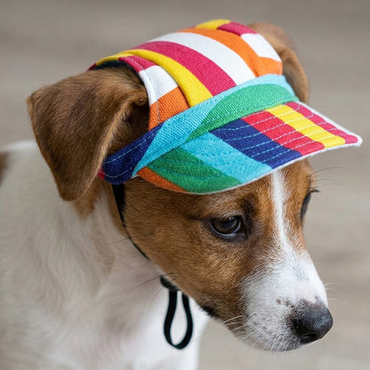 Dog Baseball Cap Adjustable Pet Hat with Ear Holes Rainbow L