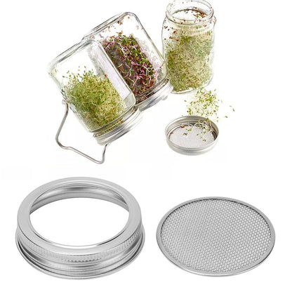 2Pcs Stainless Steel Sprouting Lid with Mesh Filter for 32 oz Wide Mouth Mason Jars