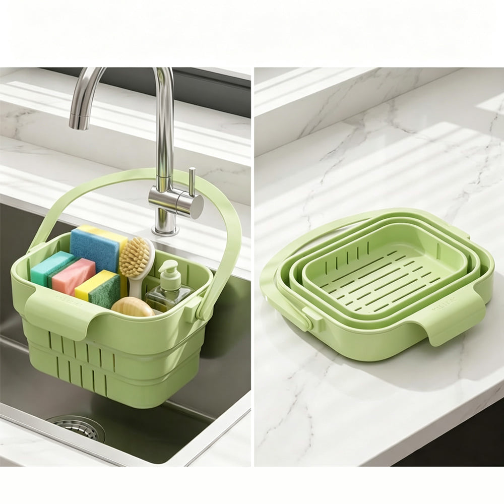 2Pcs Foldable Hanging Sink Strainers in White and Green