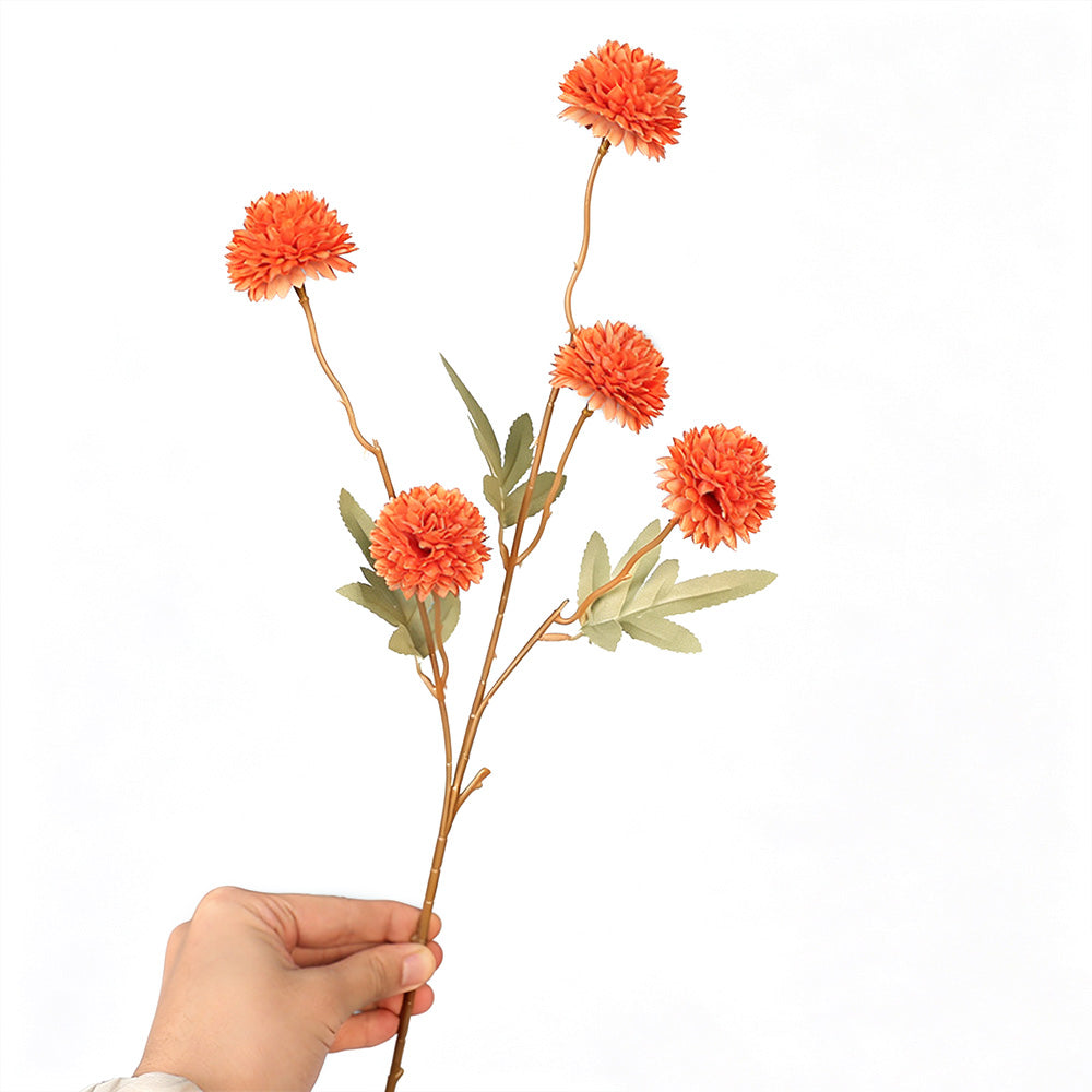 5 Pack Stem Cloth Dandelion Ball Artificial Flowers with Bendable Stems - Orange
