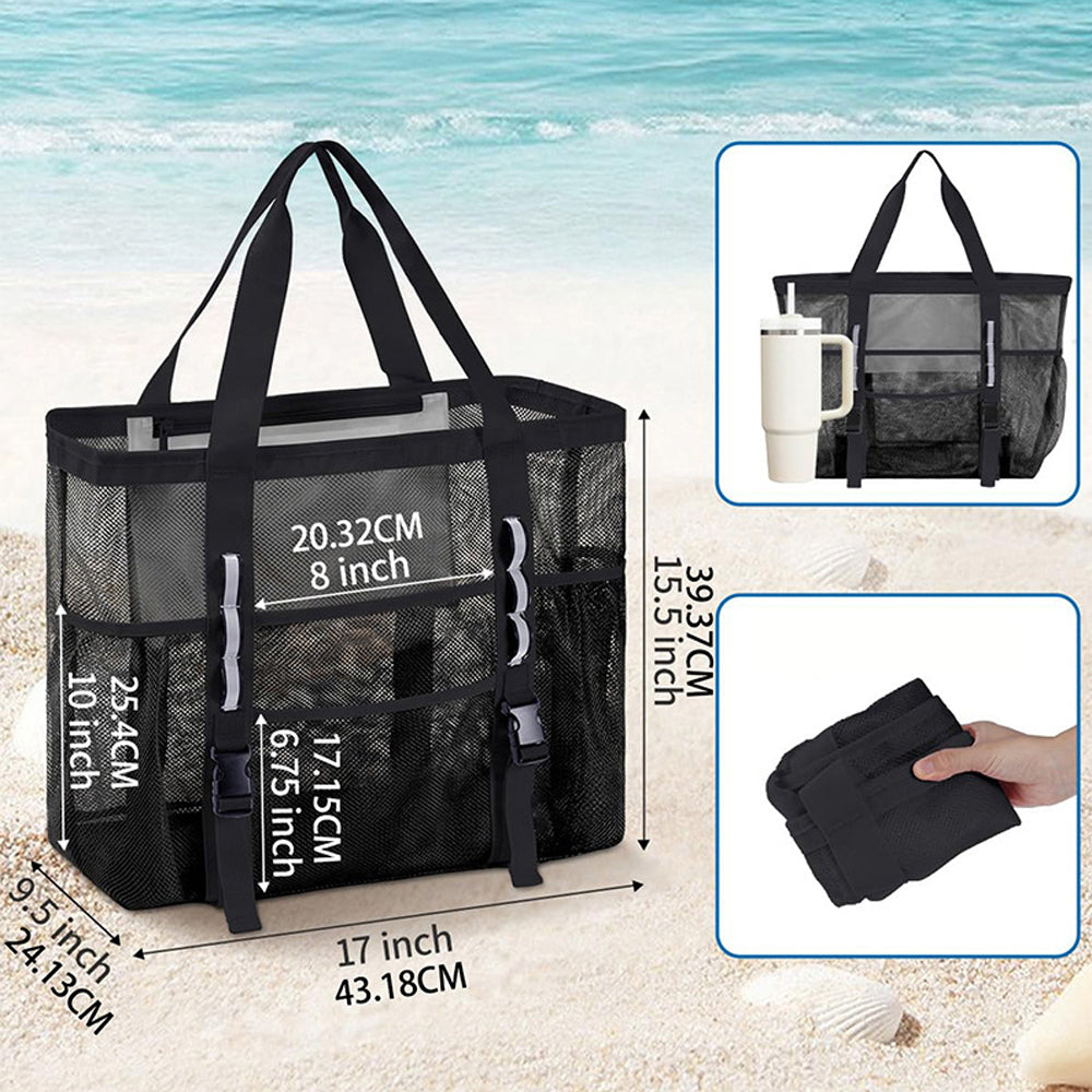 Mesh Beach Bag Large Capacity Tote Bag - Black