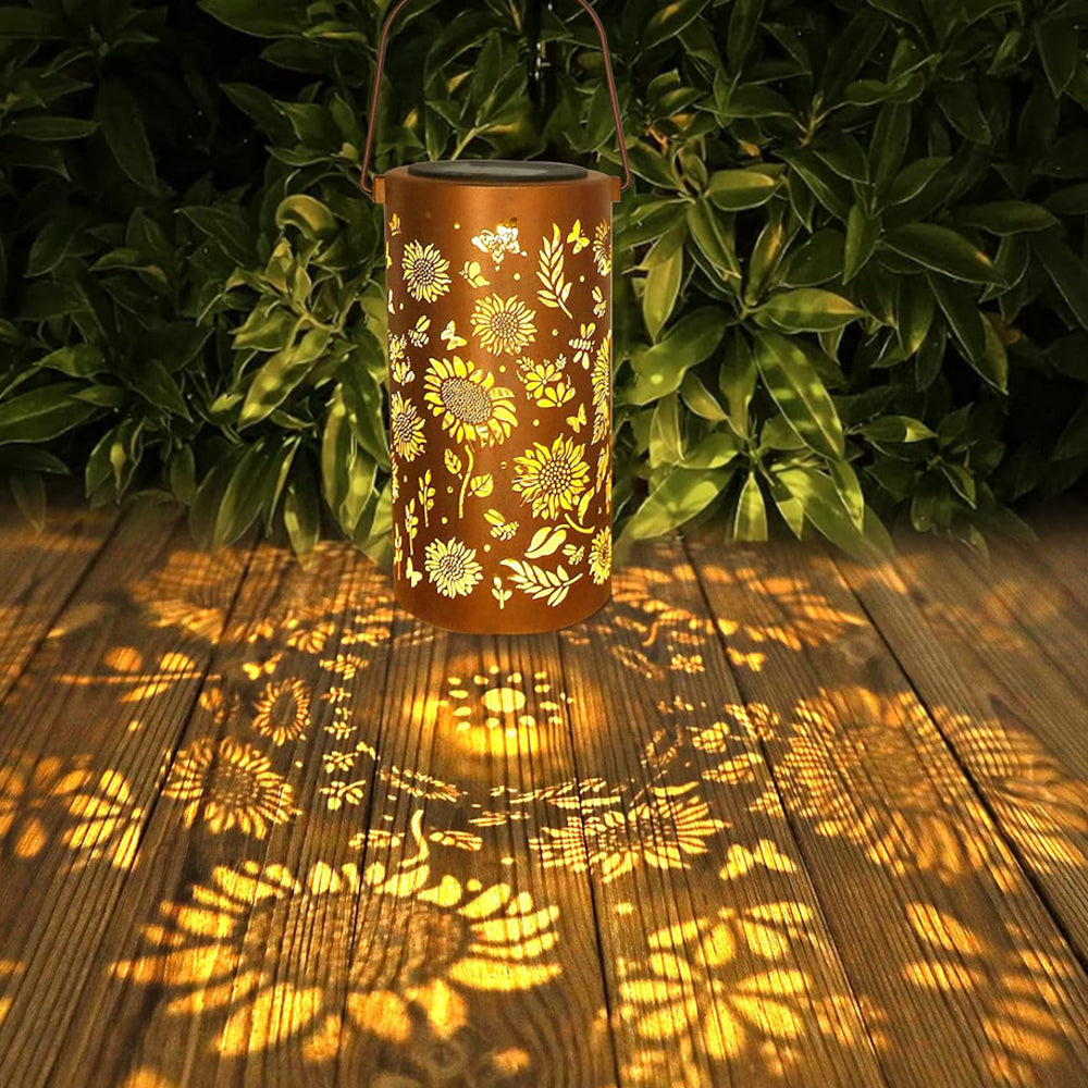 Sunflower Solar Lantern with Butterfly Cutout Light Projection - Yellow